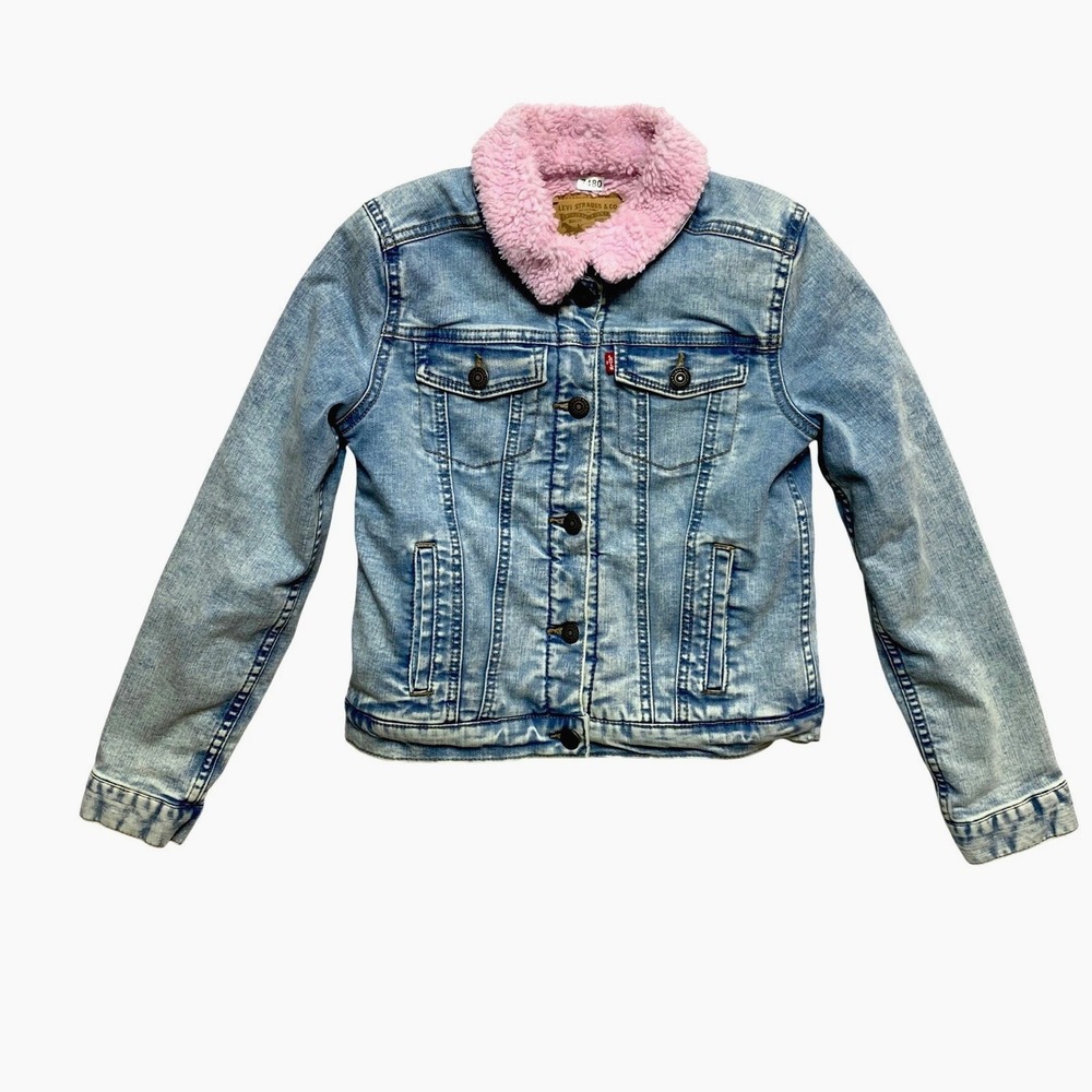 Levi's Jean Jacket Girls 10-12 Years Blue Pink Shepa Lined Trucker